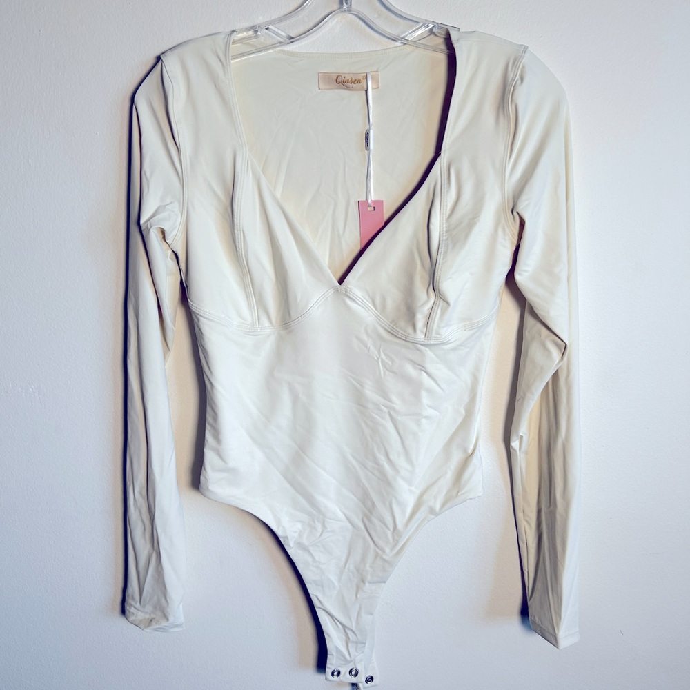 Qinsen Cream/ Off-White Bodysuit NWT